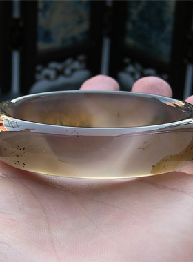 天然巴西玛瑙手镯/加厚不加宽/原色无优化/绿水草环绕玉髓629