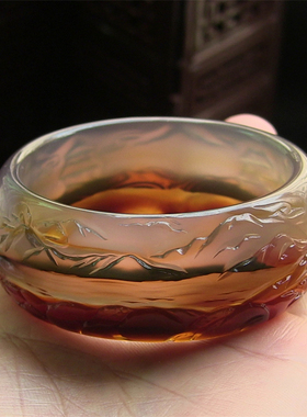 天然巴西玛瑙手镯/原色无忧化/纯手工巧雕/国画风景图/玉髓2084