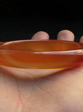 天然巴西玛瑙手镯/加厚不加宽/精美纹理/香橙色玉髓/水润通透1964