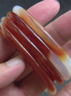 6mm细圆条/天然巴西玛瑙手镯/复古圆条/半边红玉髓No:148