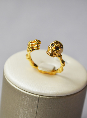 骷髅开口情侣戒指黄铜镀金朋克
