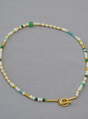 日韩小众淡水珍珠镀金锁骨链女