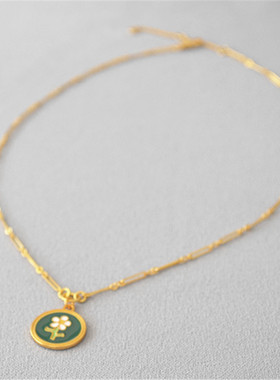 欧美复古金色手工珐琅清新小花