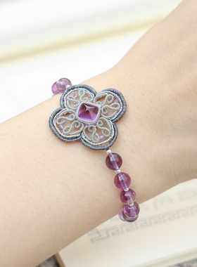 栖石原创中级编绳教程留园海棠编绳手链耳环新中式饰品手工编绳首