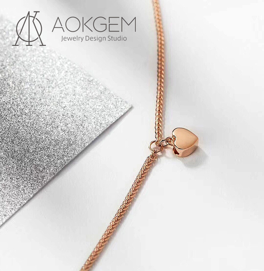 AOKGEM18K玫瑰金简单夏季百搭心形吊坠肖邦可调节手链 - 图0