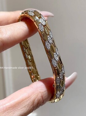 蛇骨拼色手链镶钻轻奢香槟金轻奢高级感简约手链女925银镀金