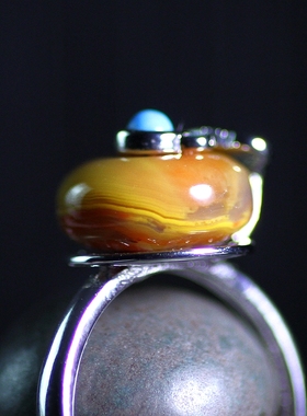 北票战国红鸡油黄戒指指环925银