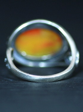 北票战国红鸡油黄银戒指指环女款