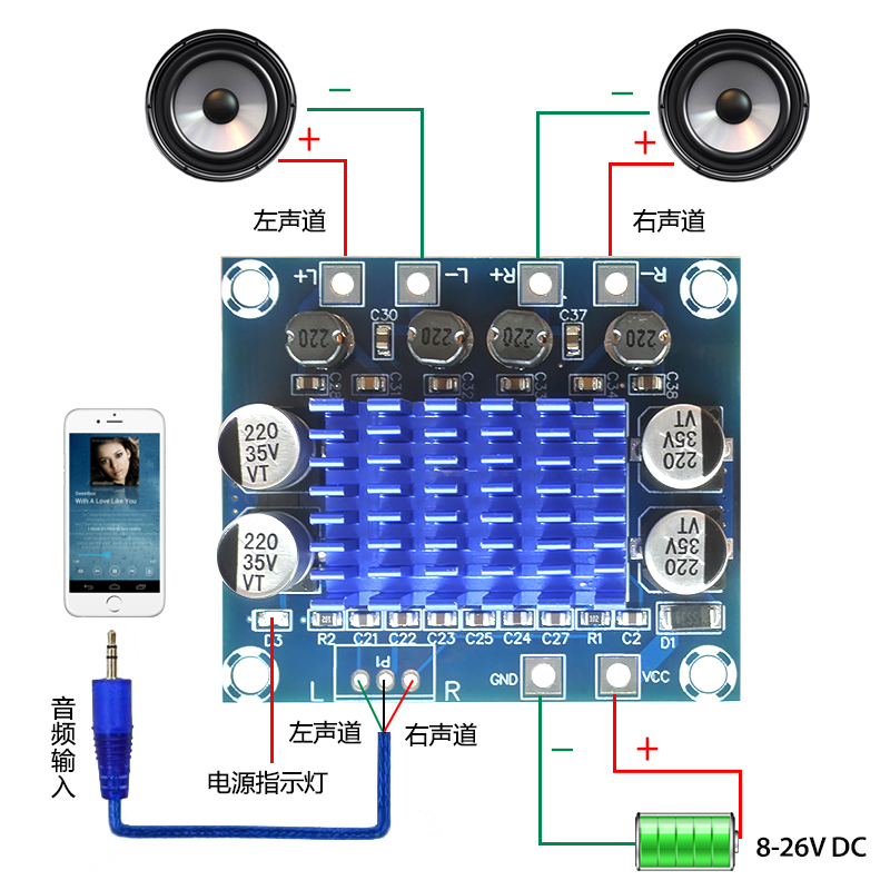 CA-3110S数字音频功放板mp3放大模块双声道立体声D类8-26vTPA3110 - 图0