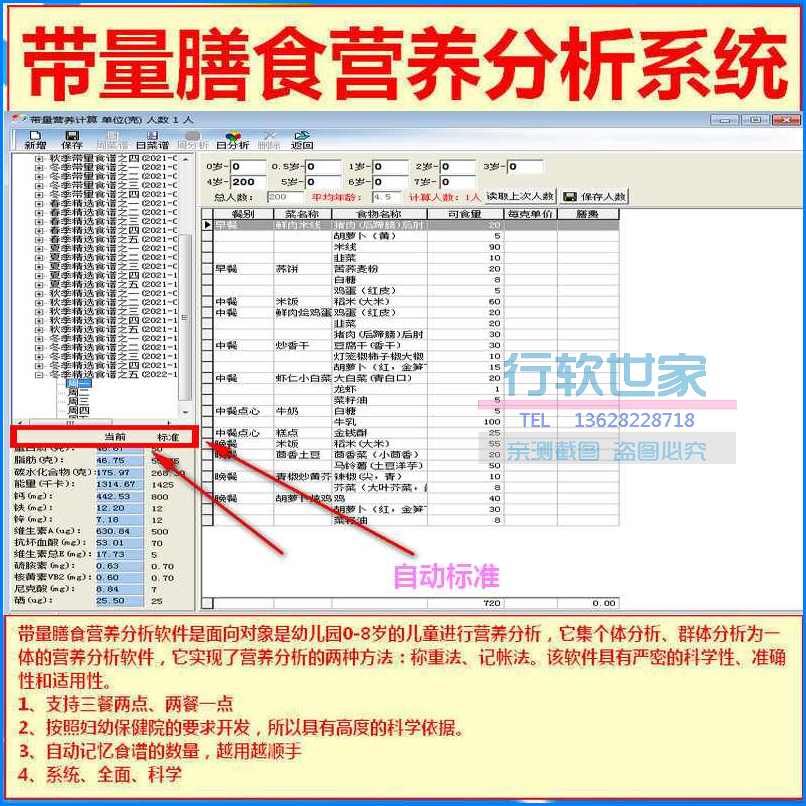 幼儿园带量膳食营养分析系统 带量配餐膳食计算一周一日分析评估 - 图0