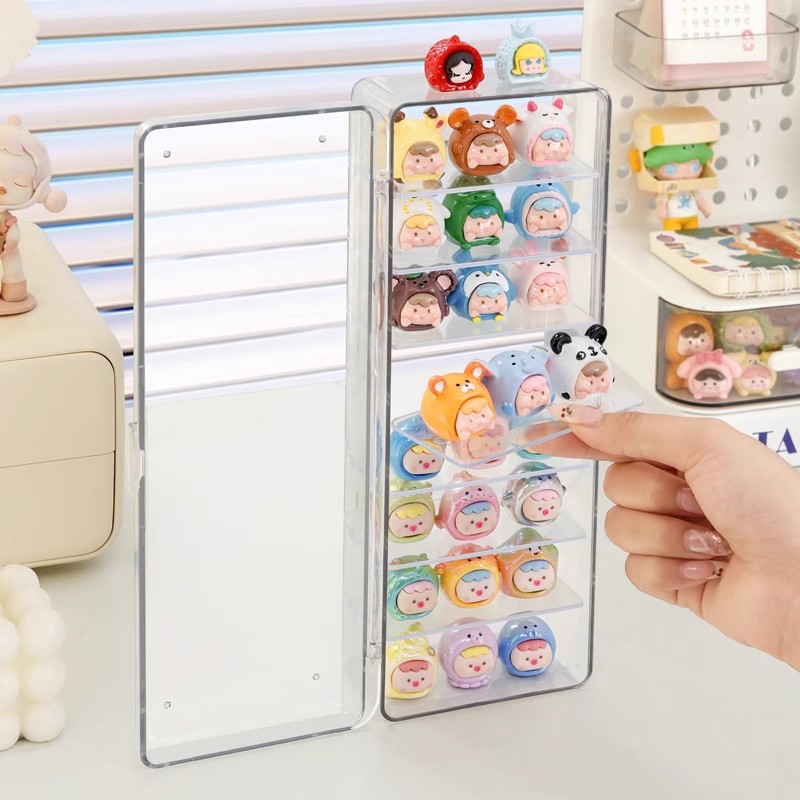 萌粒收纳展示盒迷你食玩娃娃手办摆件乐高立牌多层亚克力防尘展示 - 图2