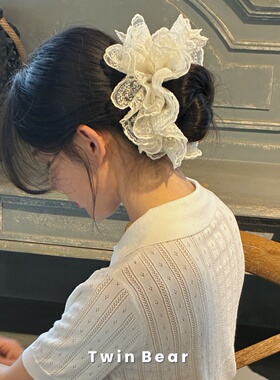法式蕾丝芭蕾风大号白色大肠发圈