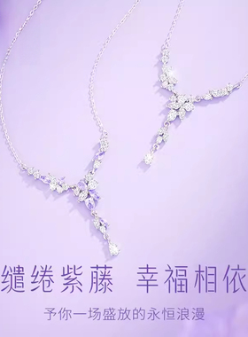 S925纯银紫藤花项链女生款小众设计银饰锁骨链首饰生日礼物送女友