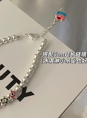 彩色花朵冰淇淋圆珠手链女生s925纯银简约滴油设计感手串手饰生日