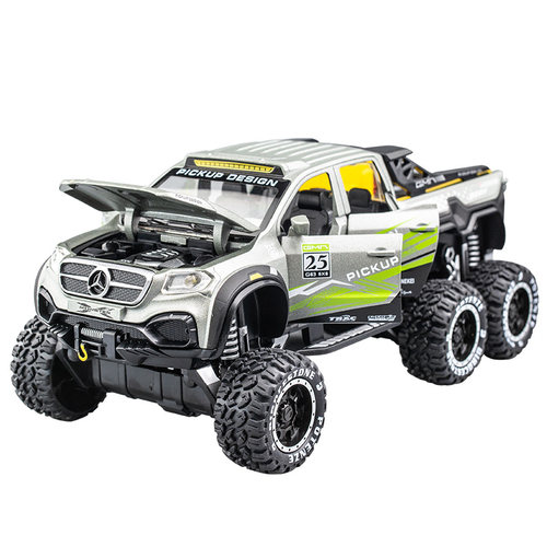 大轮大奔X皮卡6X6合金模型车仿真越野汽车儿童礼物回力大脚玩具车 - 图3