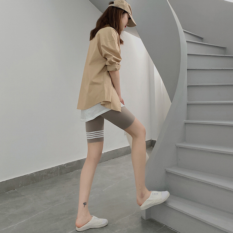 TB奶茶色五分裤鲨鱼裤高腰打底裤女外穿夏季薄款瑜伽运动骑行短裤 - 图0