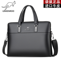 Lincoln Kangaroo Man Yoko handbag Business briefcase Business briefcase genuine leather Official computer bag Bull Leather Single Shoulder Diagonal Satchel