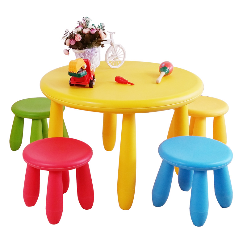 Children's desk and chair study table cartoon combination solid color round table