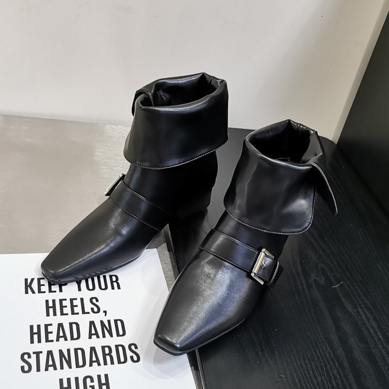 粗跟低跟方头西部牛仔靴女2025秋季新款小众皮带扣短靴炸街骑士靴,淘宝优惠券,粉丝福利购,淘宝优惠卷