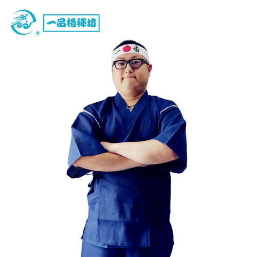 日式春夏秋甚平浴衣短袖套装居家服宽松睡衣（纯蓝） - 图0