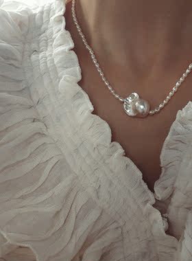 925银天然巴洛克极光鱼尾珍珠高级质感优雅冷淡风小众设计锁骨链