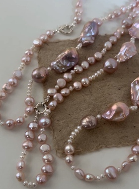 925银法式复古优雅气质款彩系金属光巴洛克珍珠串珠项链