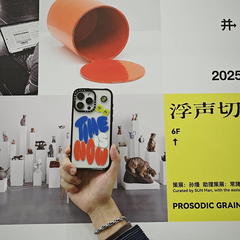 适用于苹果iPhone17ProMax手机壳磁吸防摔TPU透明黑框硬壳原创撞色字母TIME IS NOW男女款ins高颜值ERMUCASE