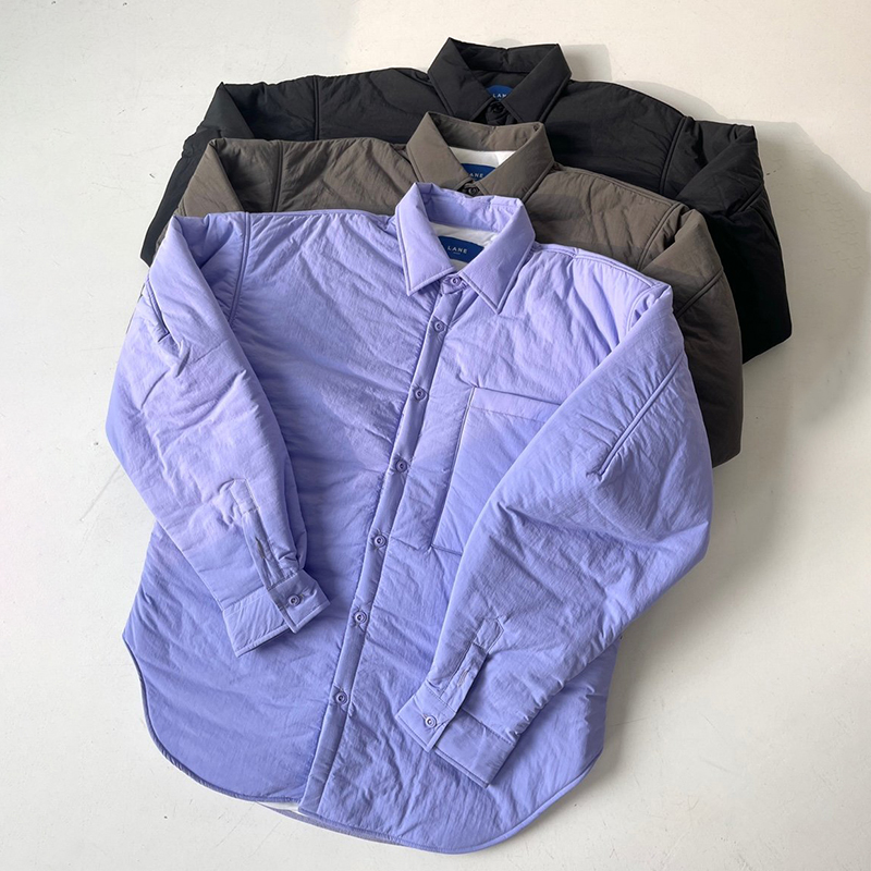 韩国代购东大门LANE冬季休闲夹克男女同款纯色衬衫形宽松夹棉外套 - 图3