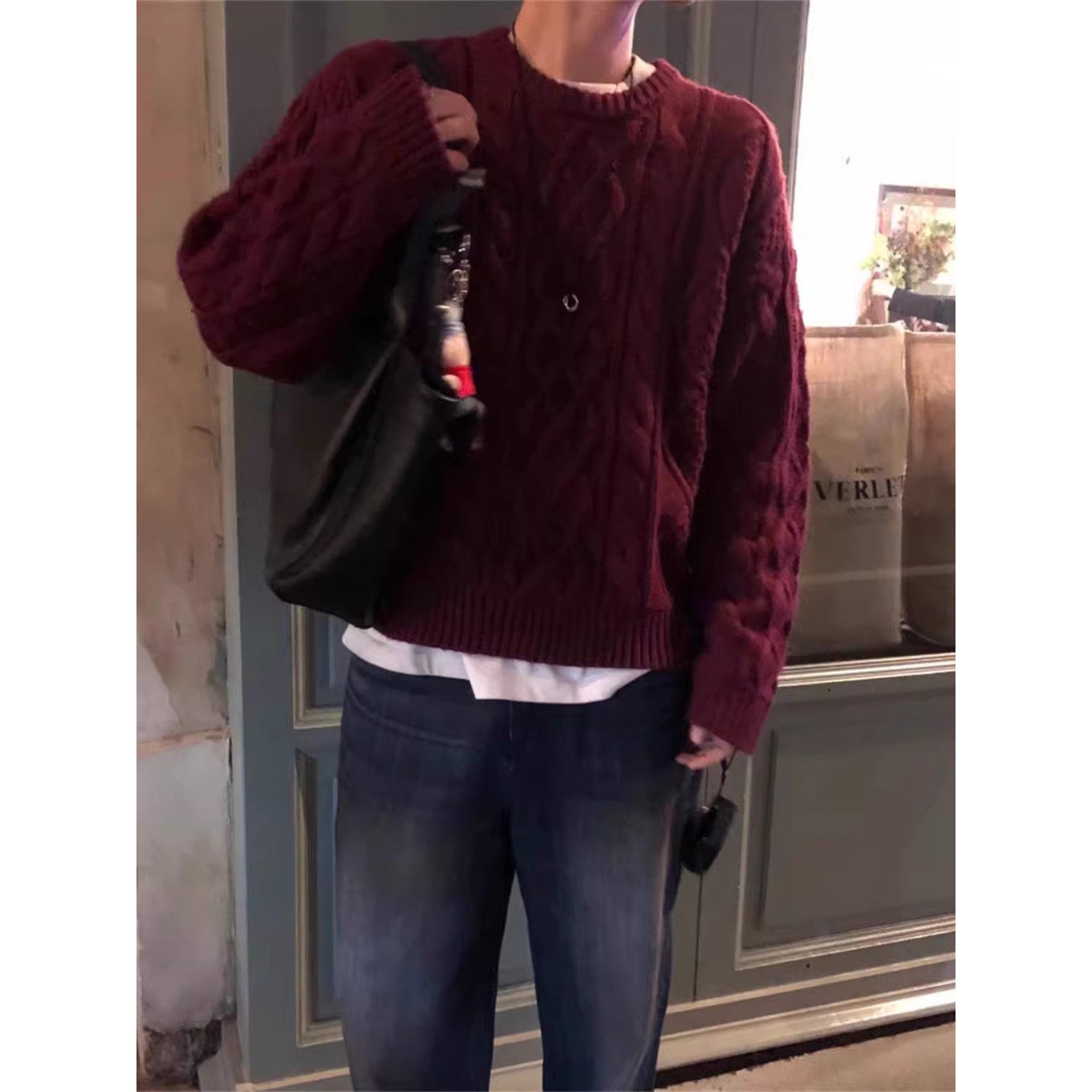 韩国东大门代购秋冬高档麻花纹羊毛混纺复古休闲套头针织衫毛衣男,淘宝优惠券,粉丝福利购,淘宝优惠卷