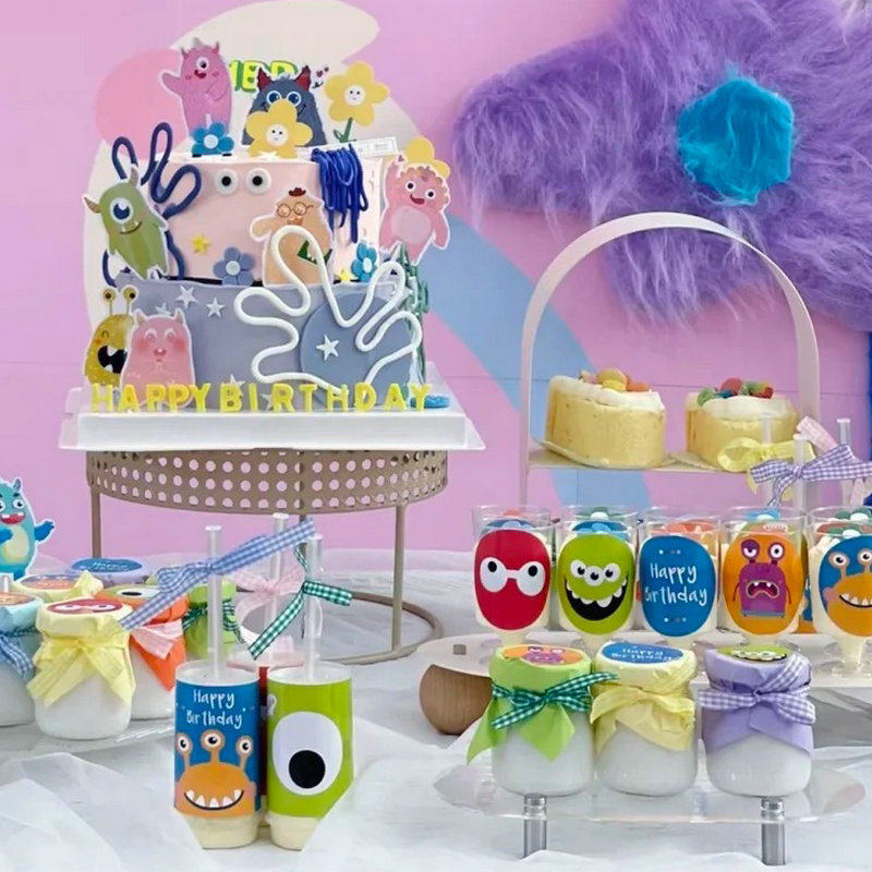 小怪兽甜品台装饰搞怪毛毛怪纸杯蛋糕插件多巴胺慕斯杯推推乐贴纸,淘宝优惠券,粉丝福利购,淘宝优惠卷
