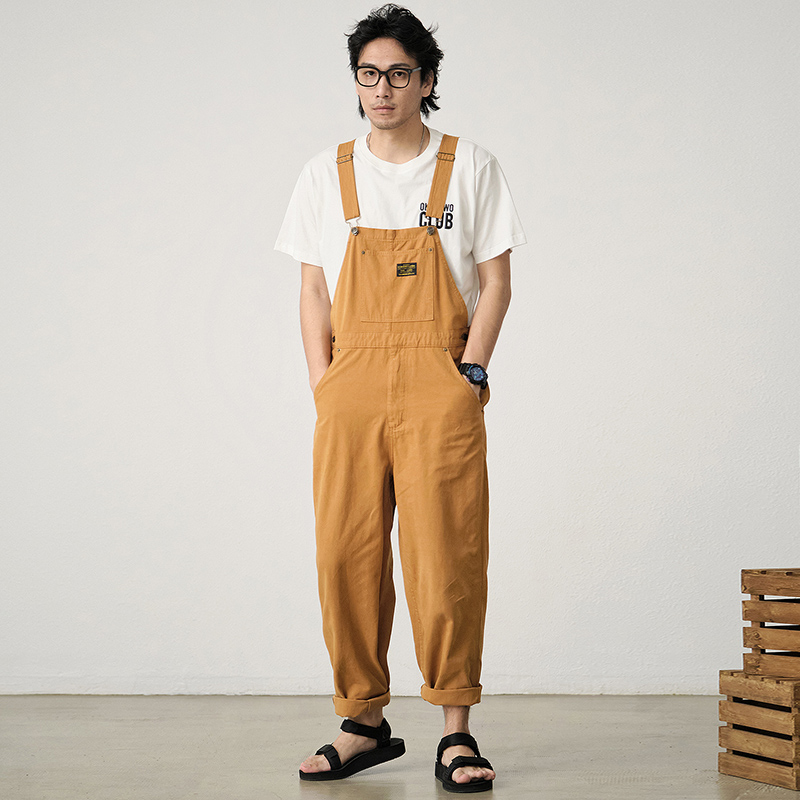 vintage古着连体裤水洗纯棉潮流复古情侣阔腿宽松背带裤工装裤男 - 图1