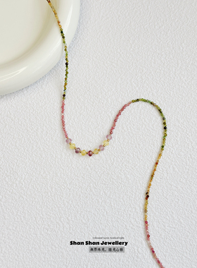 原创手作饰品『彩汐』天然彩虹碧玺渐变萤石小众清新新中式项链