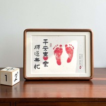 Babys first hand foot print to remember baby full moon 100 days with hands and feet printed solid wood photo frame Calligraphy Custom Pendulum Table