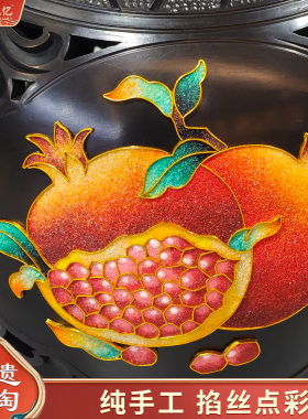 济南非遗章丘龙山黑陶百花团圆罐石榴多子多福结婚礼品装饰摆件