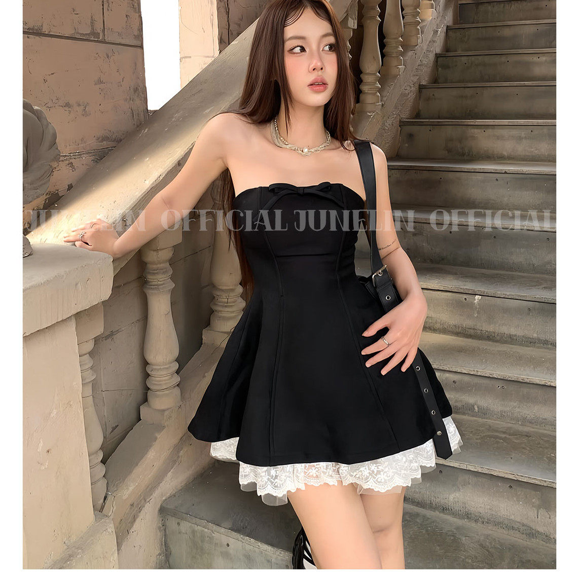 六月林 韩系蝴蝶结网纱拼接抹胸裙修身显瘦蓬蓬裙生日度假聚会,淘宝优惠券,粉丝福利购,淘宝优惠卷