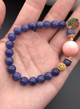 天然坦桑石手串多宝配珠99足银电镀老金工艺烧蓝如意锁镂空球散珠