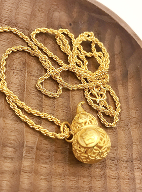 镂空招财纳福复古风雕花沙金吊坠