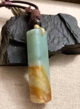 05天然岫玉原创项链方柱圆柱印章料锤纹工艺意境花色