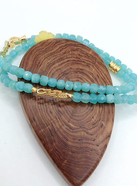 原创特惠天河石项链原款无酸洗纯银鎏金配件蜜蜡四叶草顶珠