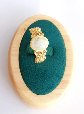 孤品特惠老金戒指如意朱砂玫瑰月光石镶嵌设计款精工圈口可调节