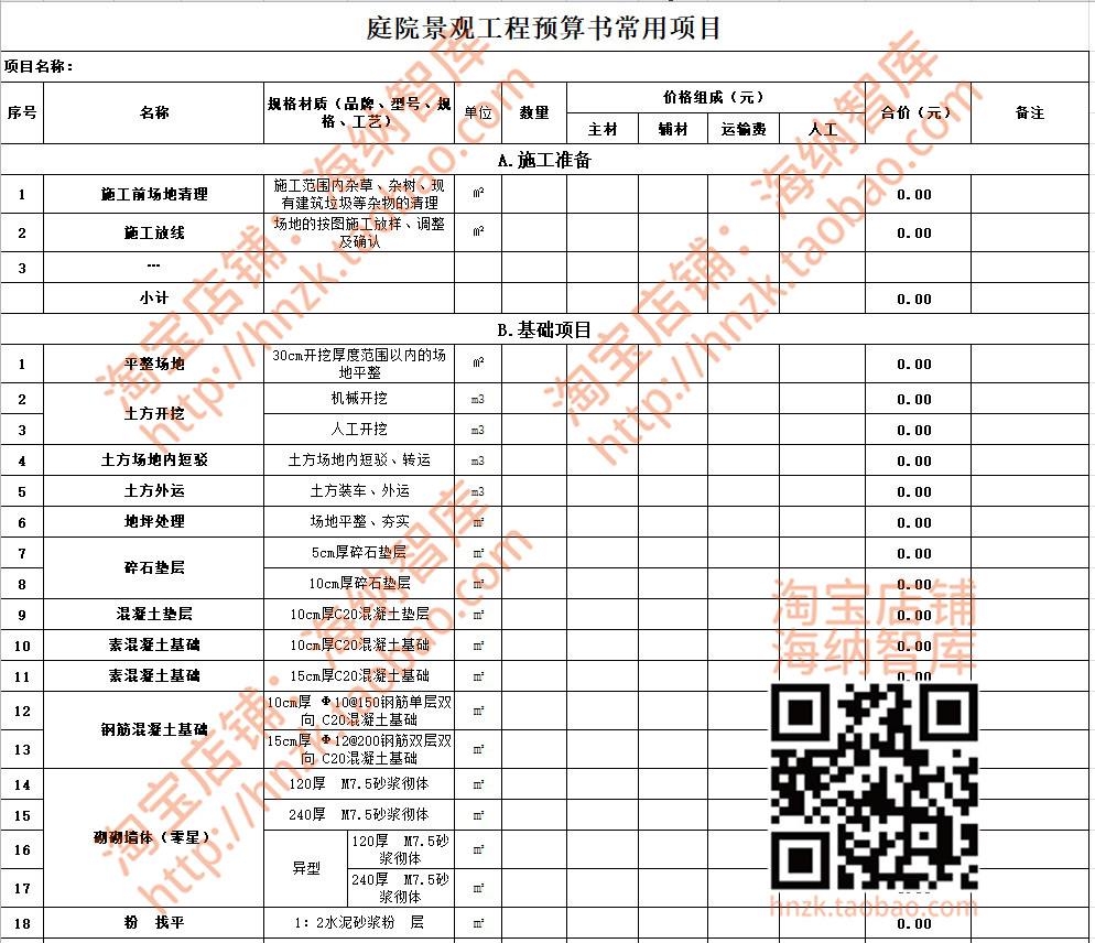 园林景观工程报价表模板绿化报价单预算表费用植物配置庭院清单 - 图3