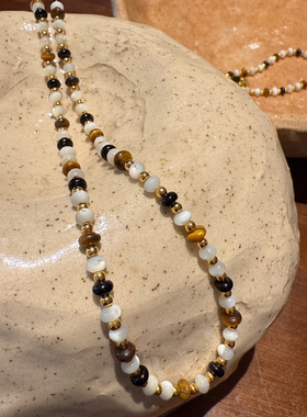 复古珍珠母贝宝石串珠项链手链