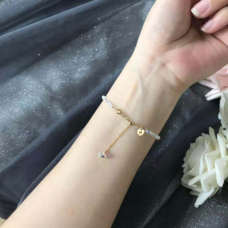 14K 七夕礼物 包金 闪 高品质定制字母奥地利水晶手串细手链女美产 14K 七夕礼物 包金 闪 高品质定制字母奥地利水晶手串细手链女美产
