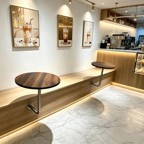 现代奶茶饮品店蛋糕店咖啡厅网红款壁装小圆桌靠墙壁挂桌卡座桌子 - 图2