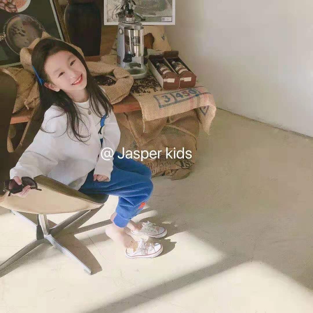 蓝色休闲运动长裤子Jasper kids2024春夏季款波拉童装韩国版潮牌-图0