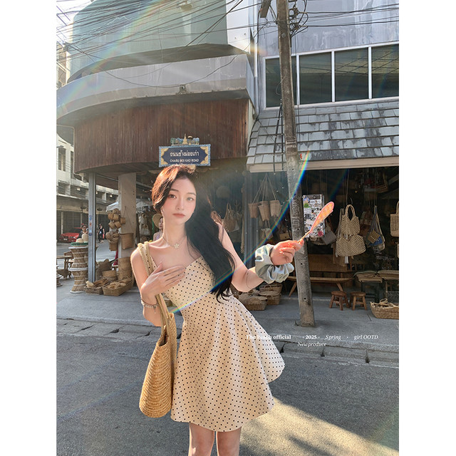 Thepeachofficial ບັນຍາກາດແຫ່ງຄວາມຮັກເກາະສີຟ້າບໍລິສຸດ ຄວາມປາຖະຫນາ Sling Dress Wool Top Suit