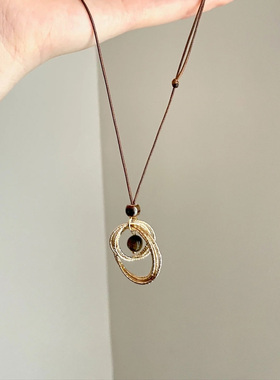 圆环虎眼石吊坠项链女金色毛衣链