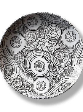 黑白线条装饰图案挂盘子 简约壁挂盘 墙盘子圆盘 画盘 照片挂墙盘