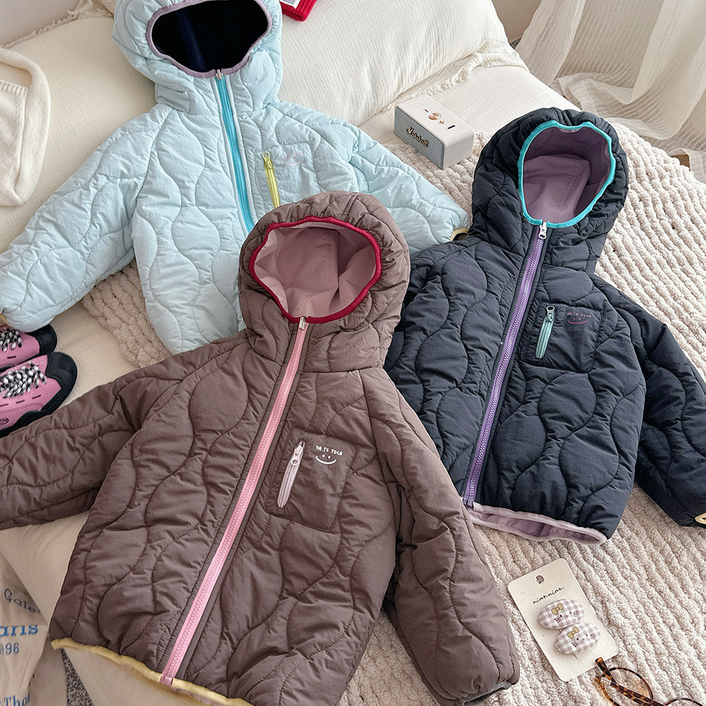 女童夹棉外套二棉秋冬2025新款双面穿三防儿童冲锋衣绗棉女孩棉服,淘宝优惠券,粉丝福利购,淘宝优惠卷