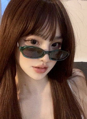 韩版甜妹椭圆猫眼绿色墨镜女款